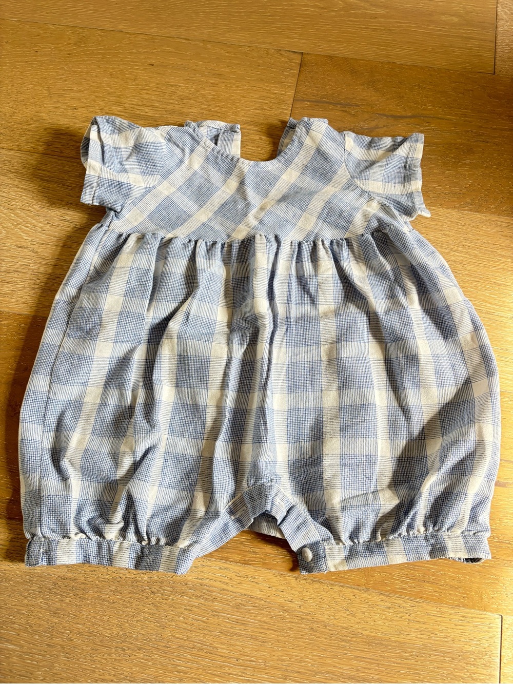 Rachel Riley Blue and White Gingham Baby Romper - 18m